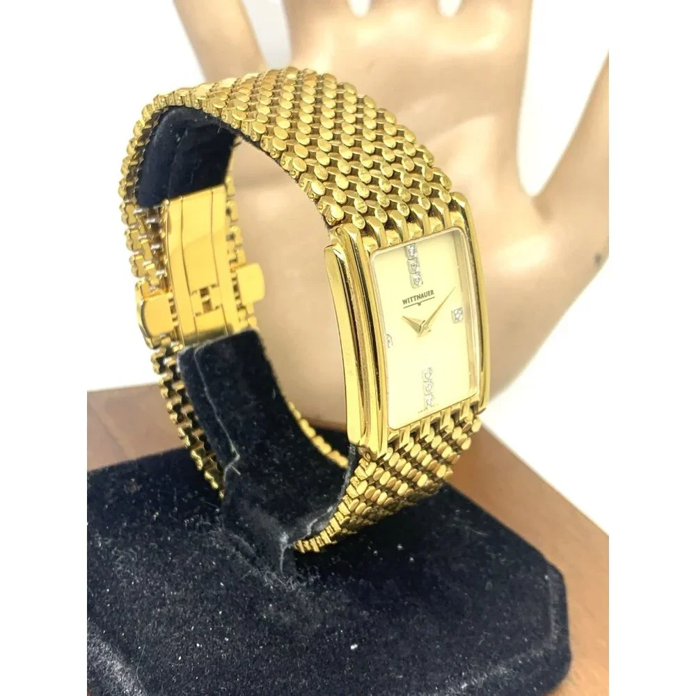 Wittnauer Men's Watch 11D12 Swiss Quartz Diamond Tank Gold Tone Steel 25x33mm